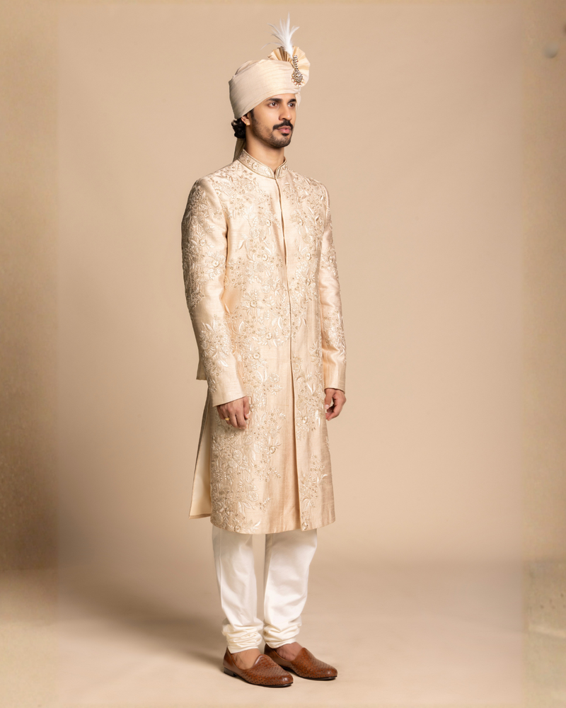 Champagne Royal Embroidered Sherwani Gargee