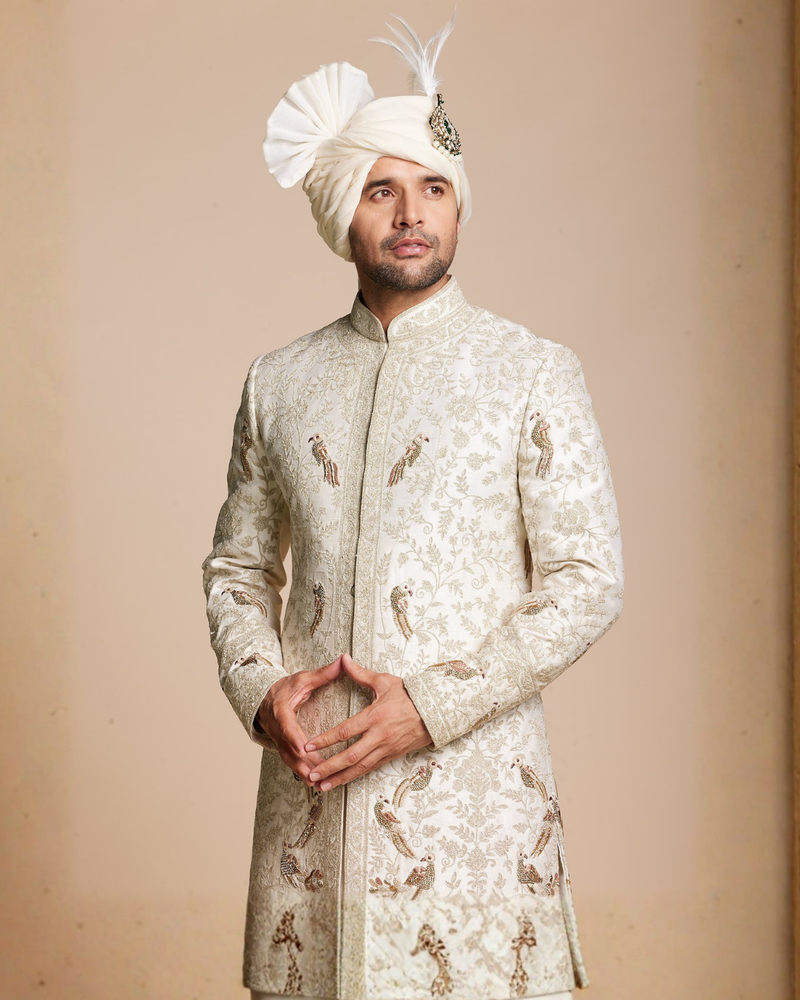 Bird Embroidered Sherwani Set Gargee