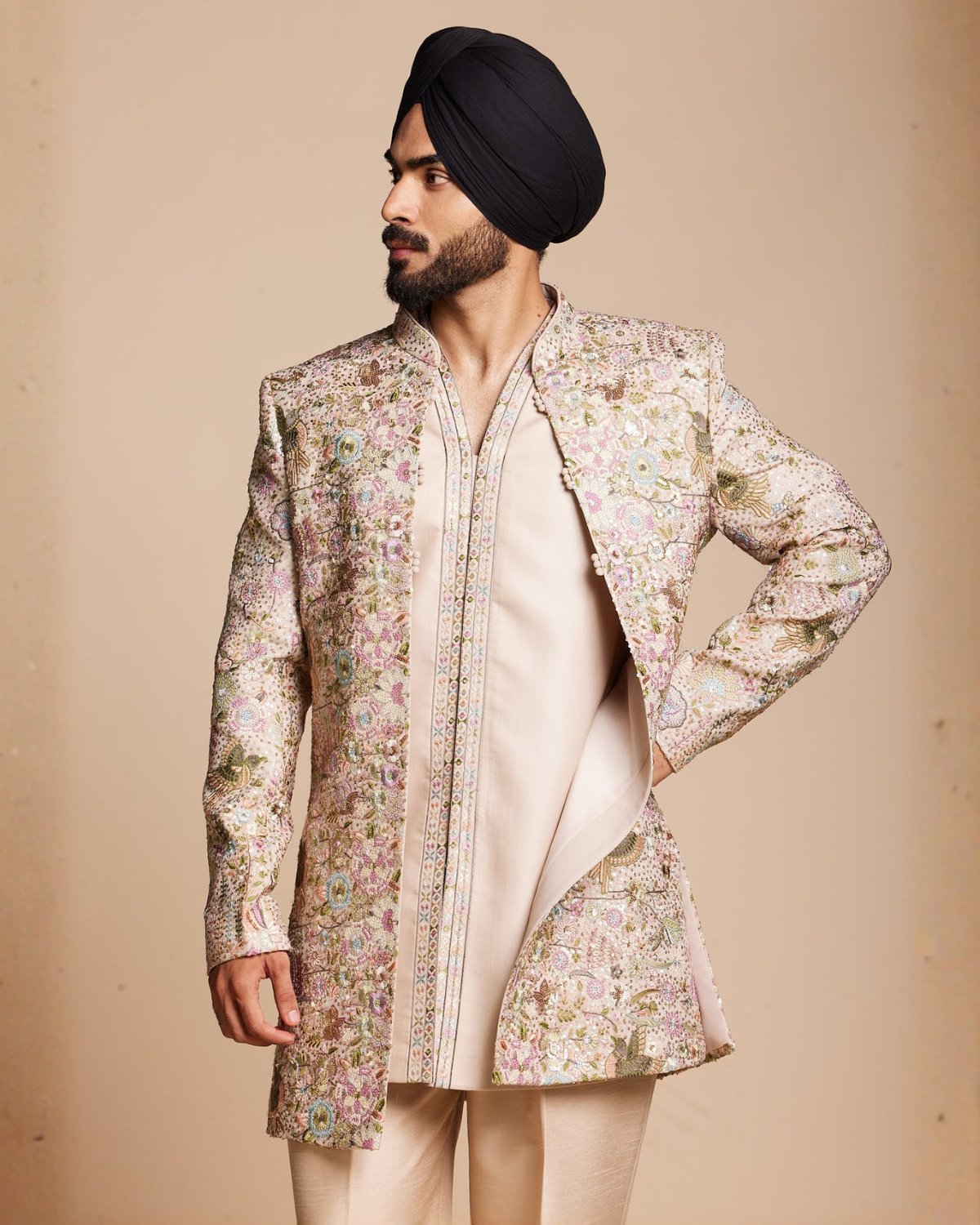 Blush Floral Embroidered Indowestern Gargee
