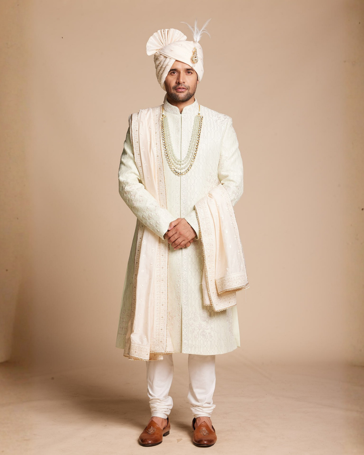 Ivory  Embroidered Sherwani Gargee