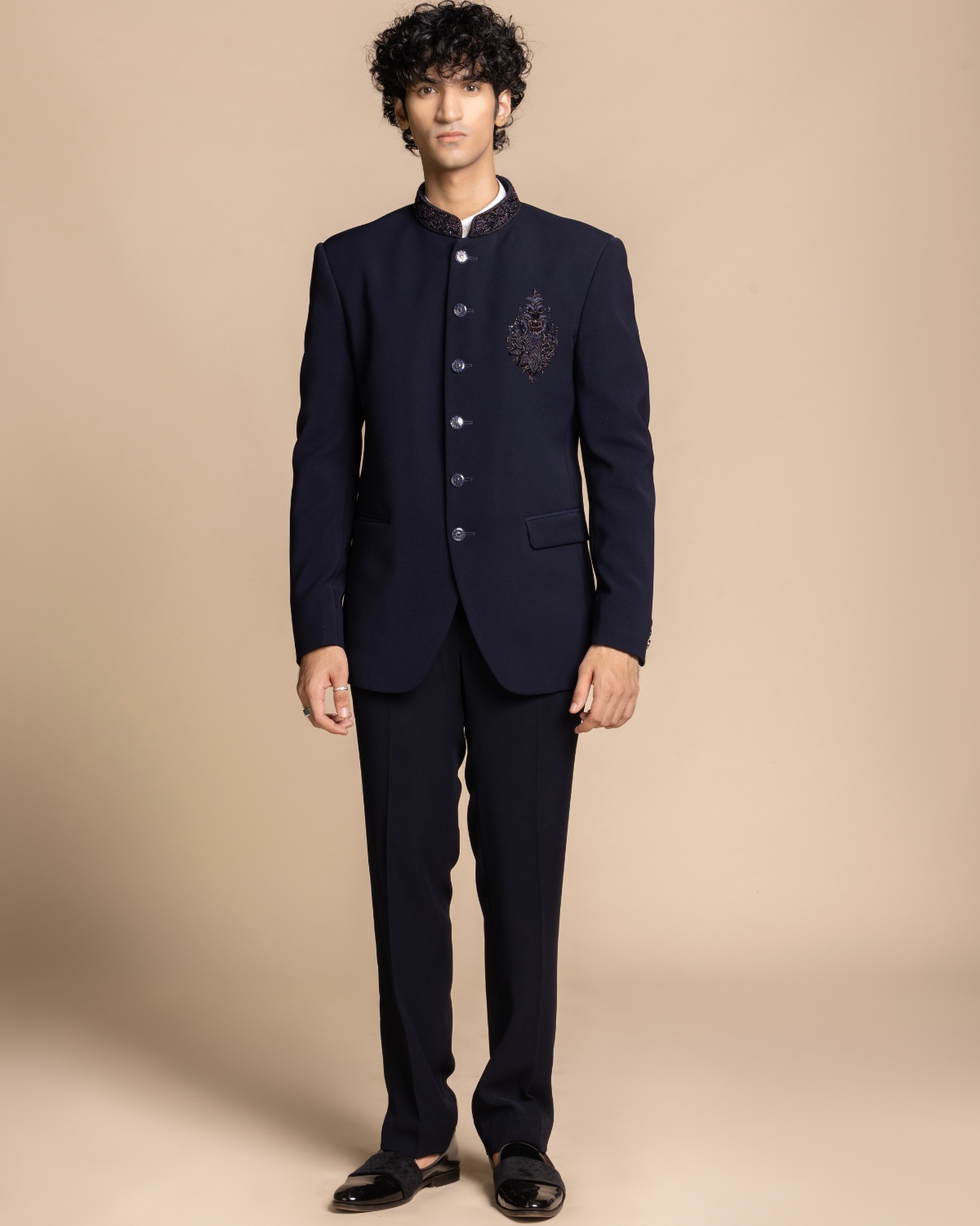 Midnight Blue Embroidered Jodhpuri Set Gargee