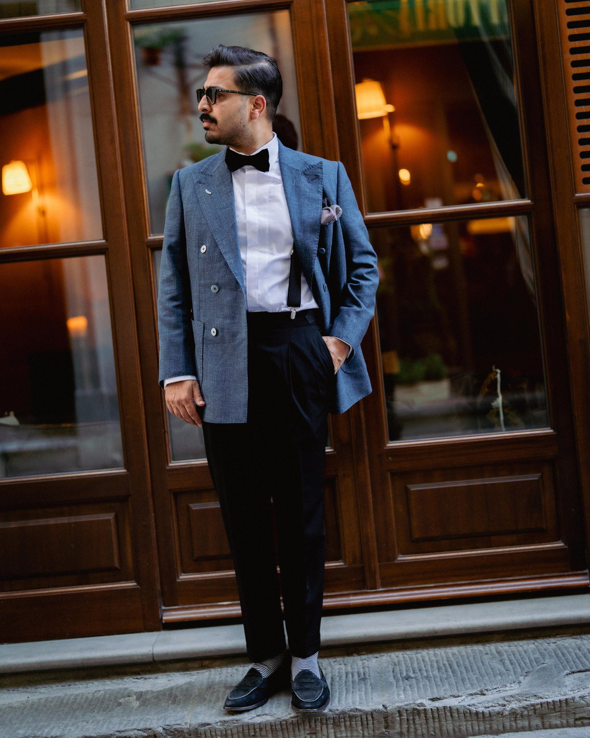 Teal Blue Double-Breasted Evening Blazer Gargee