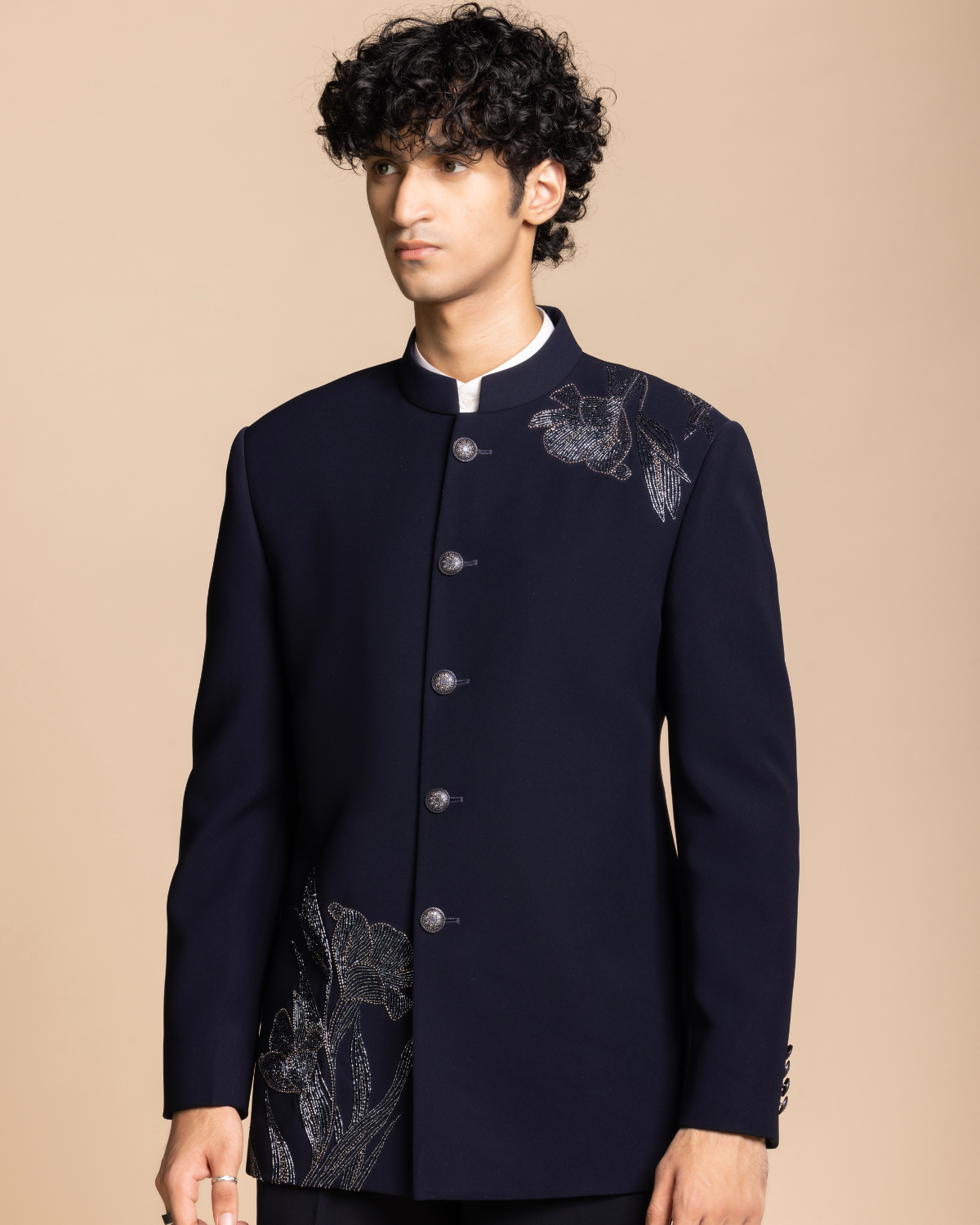 Navy Metallic Jodhpuri Set Gargee