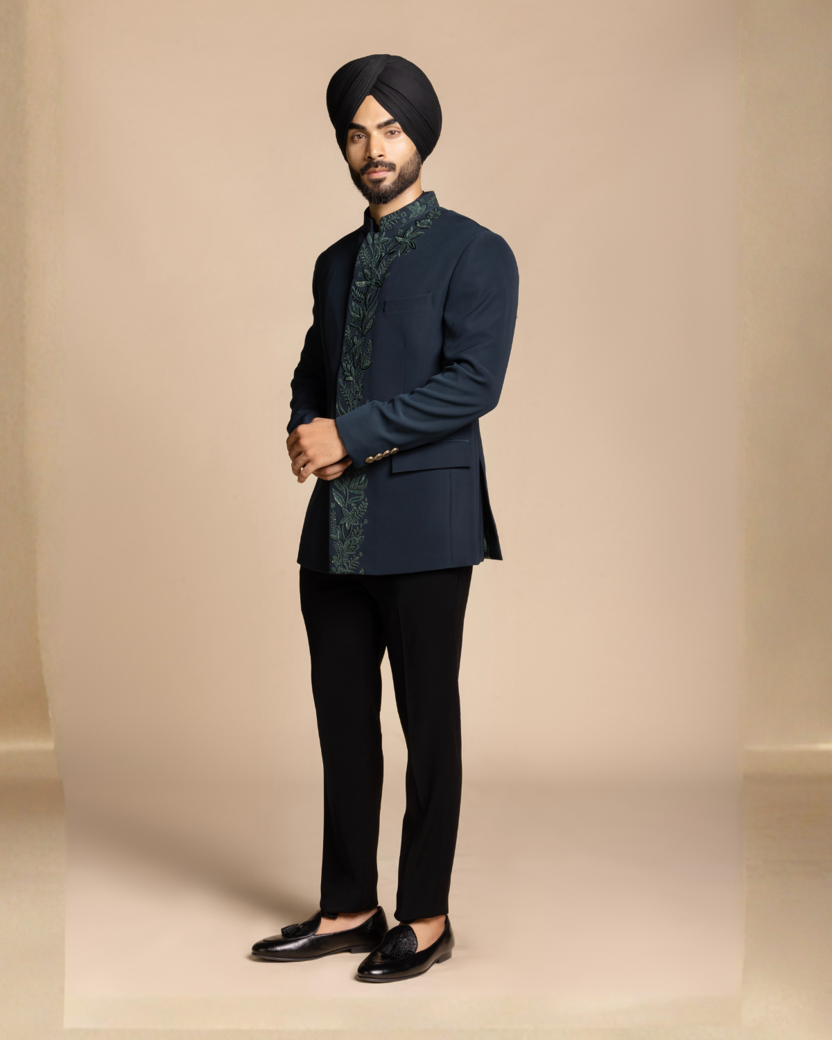 Deep Teal Placket Embroidery Jodhpuri Set Gargee