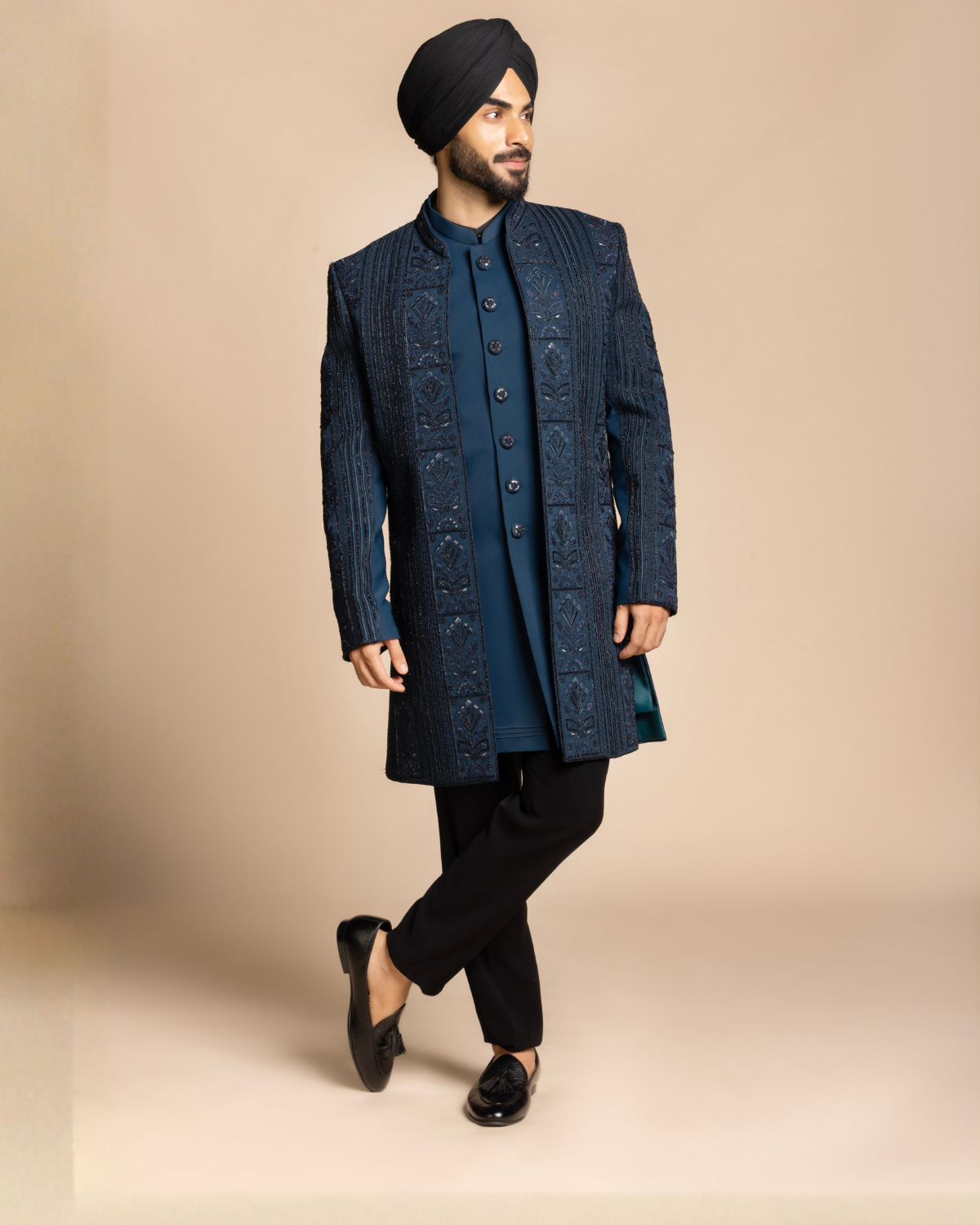 Deep Teal Layered Indo-Western Gargee