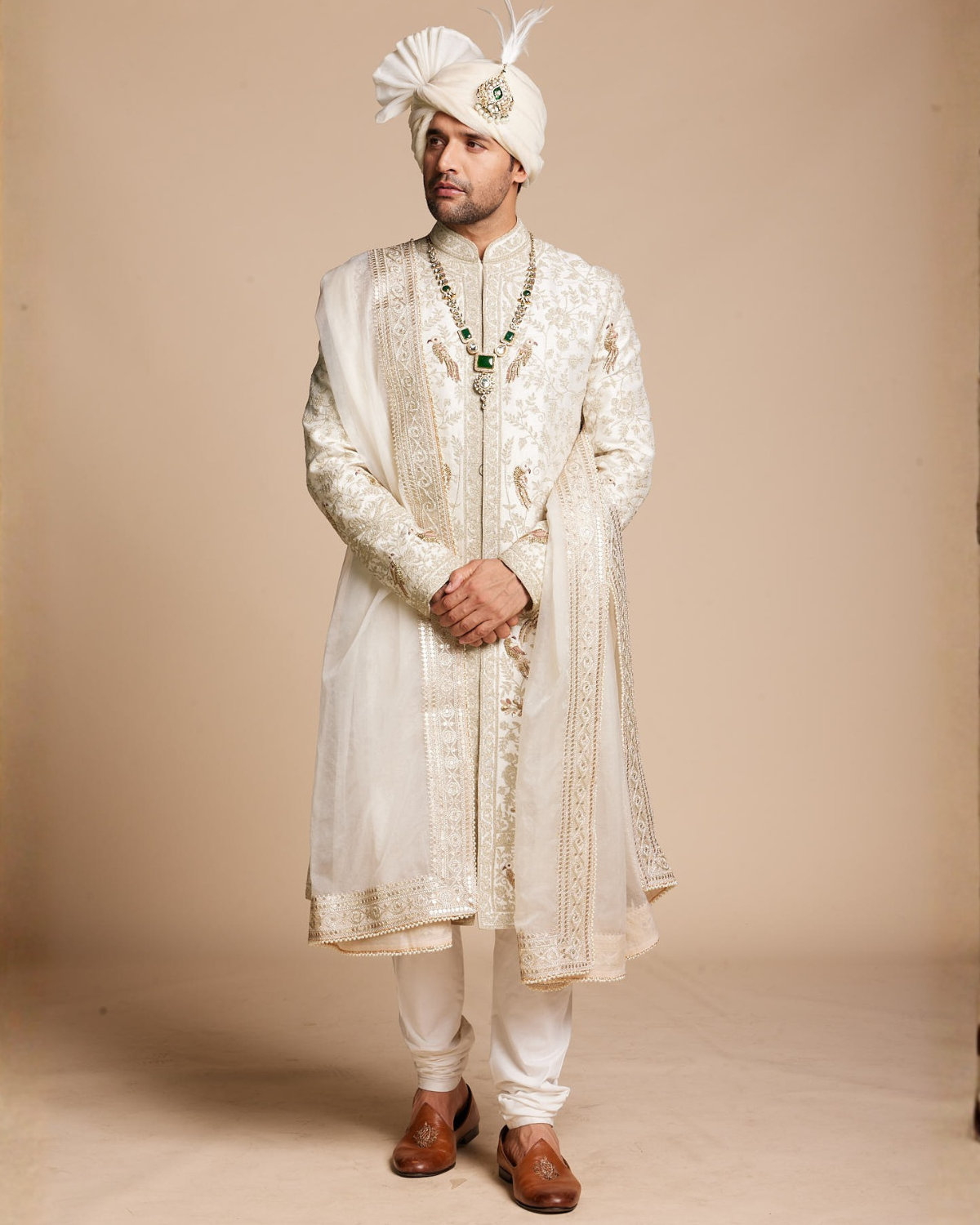 Bird Embroidered Sherwani Set Gargee