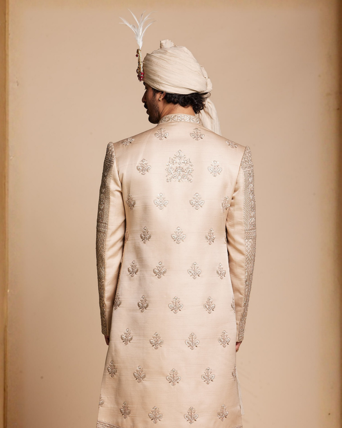 Champagne Floral Embroidered Sherwani Gargee