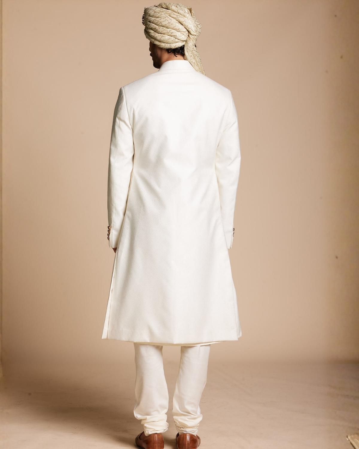Ivory Jacquard Sherwani Set Gargee