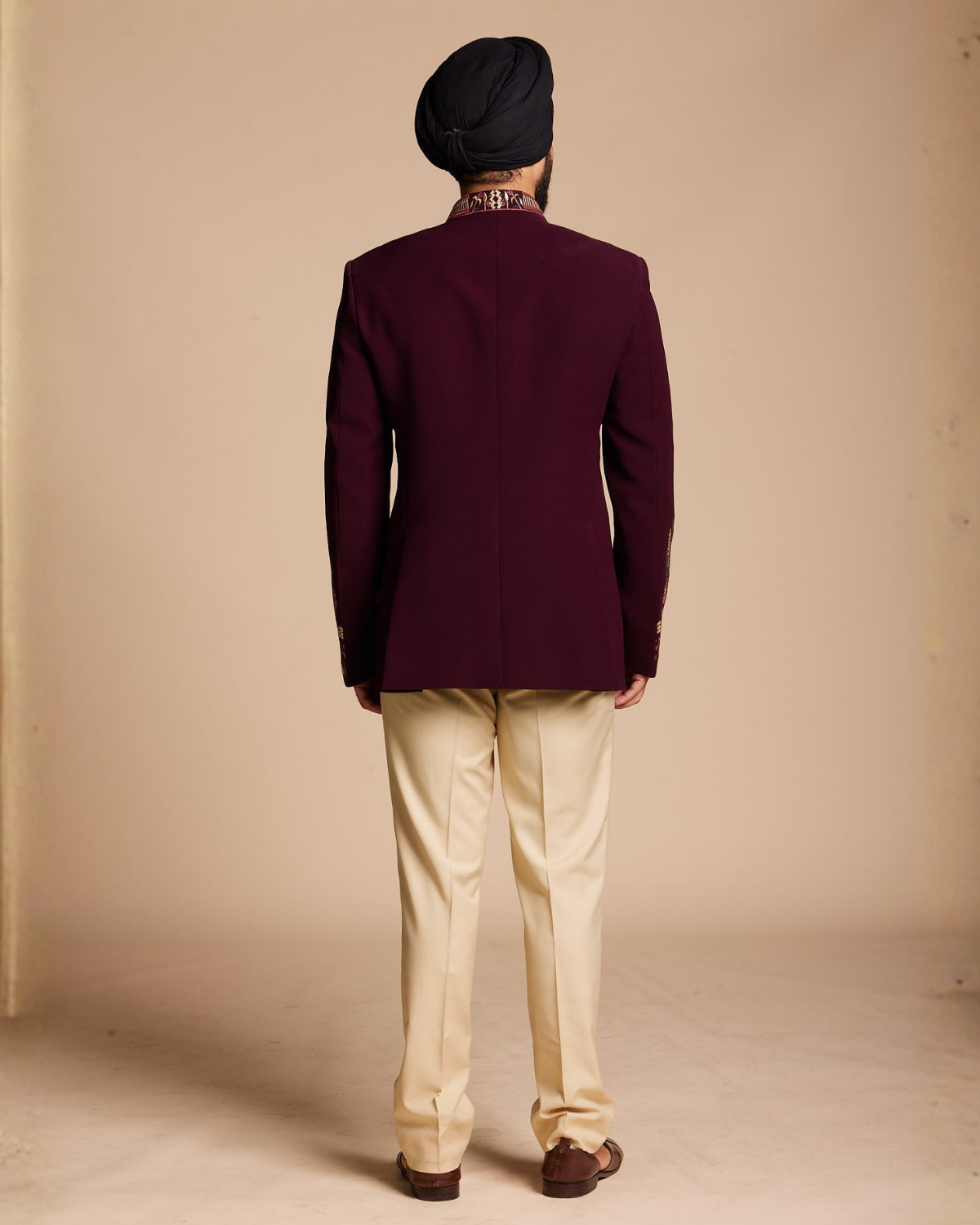 Burgundy Embroidered Jodhpuri Set Gargee