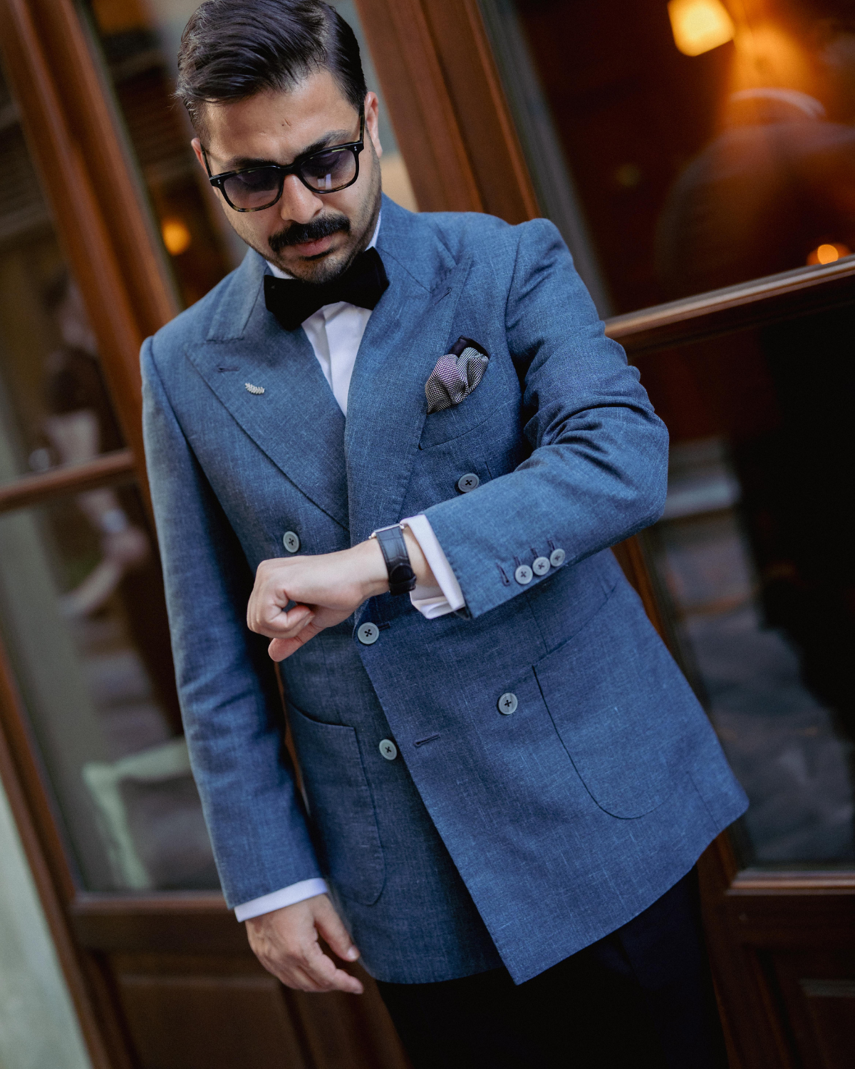 Teal Blue Double-Breasted Evening Blazer Gargee