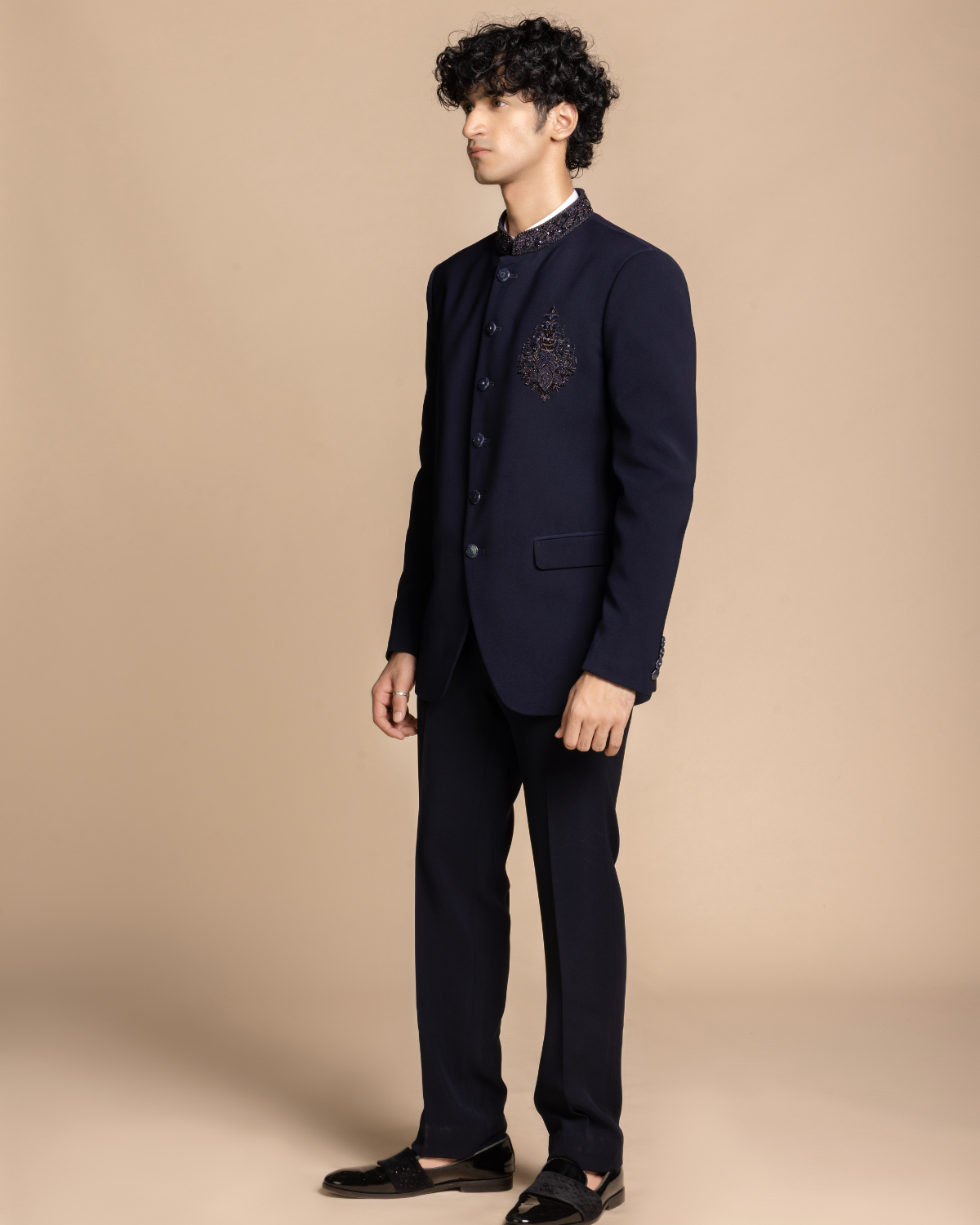 Midnight Blue Embroidered Jodhpuri Set Gargee