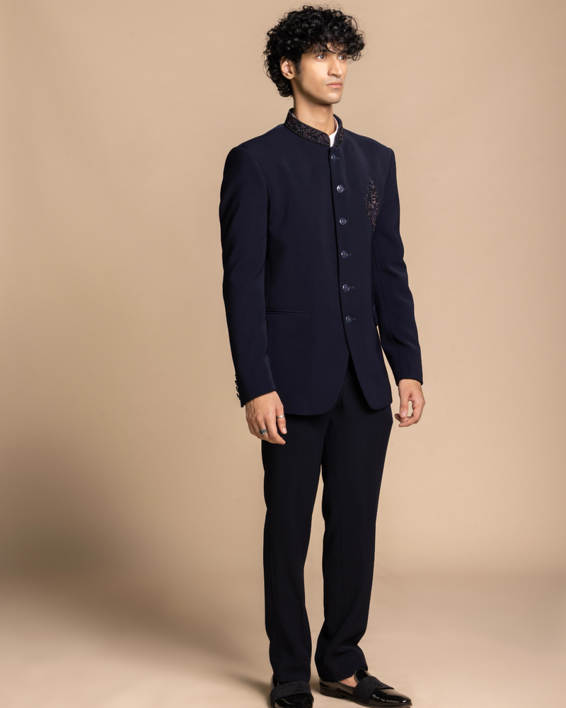 Midnight Blue Embroidered Jodhpuri Set Gargee