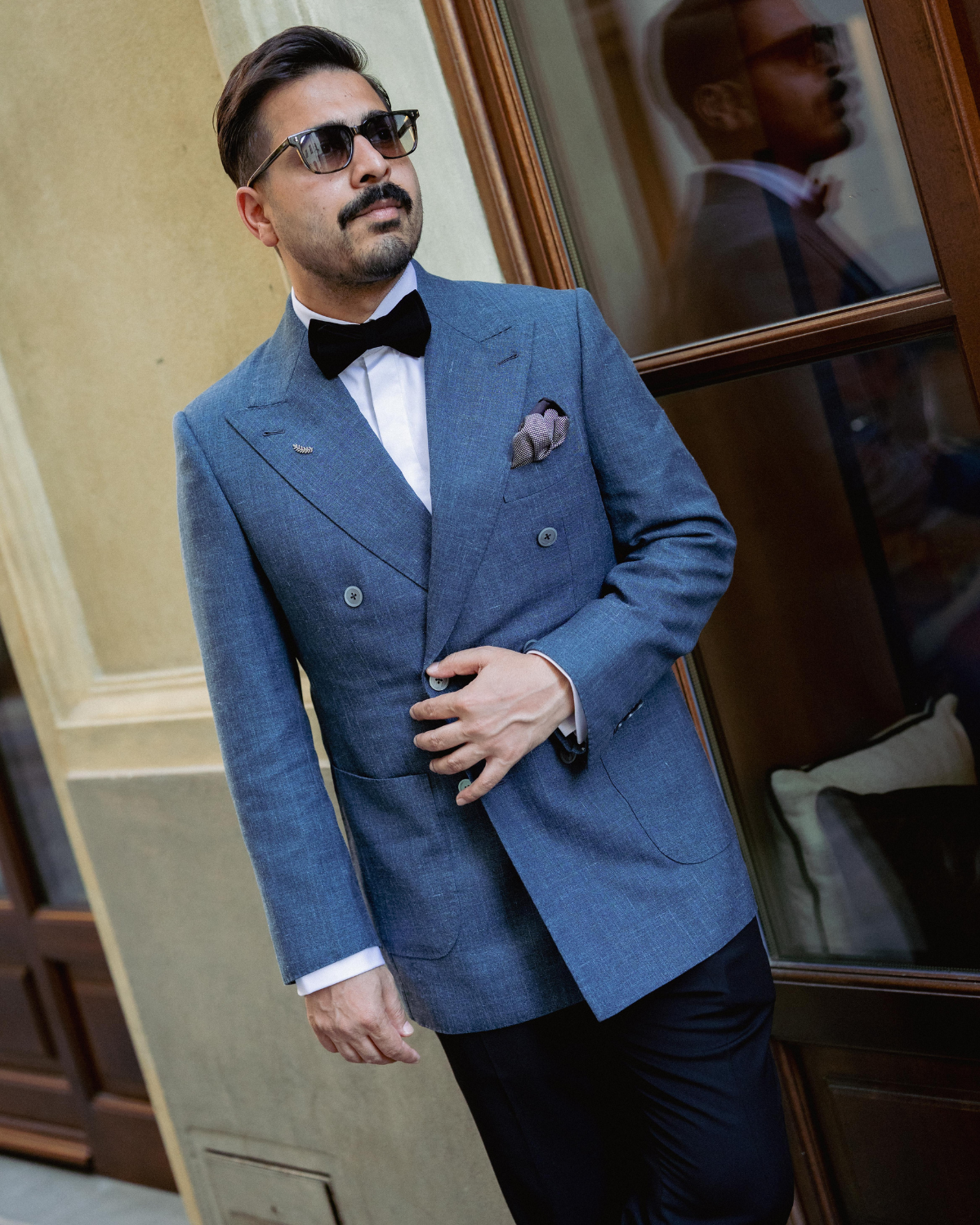 Teal Blue Double-Breasted Evening Blazer Gargee