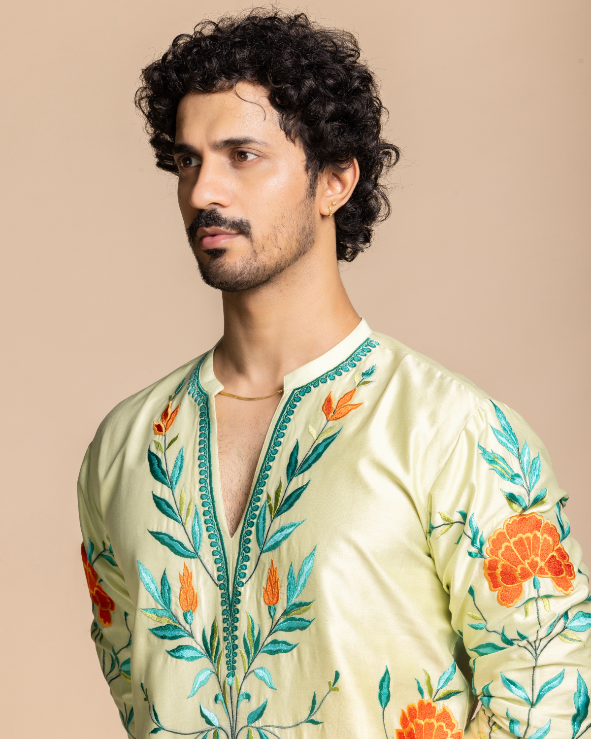 Mint Botanical Embroidered Kurta Set Gargee