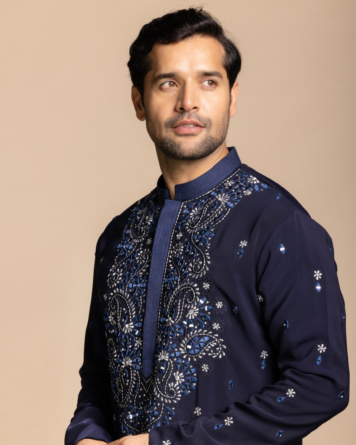 Navy Embroidered Kurta Set Gargee