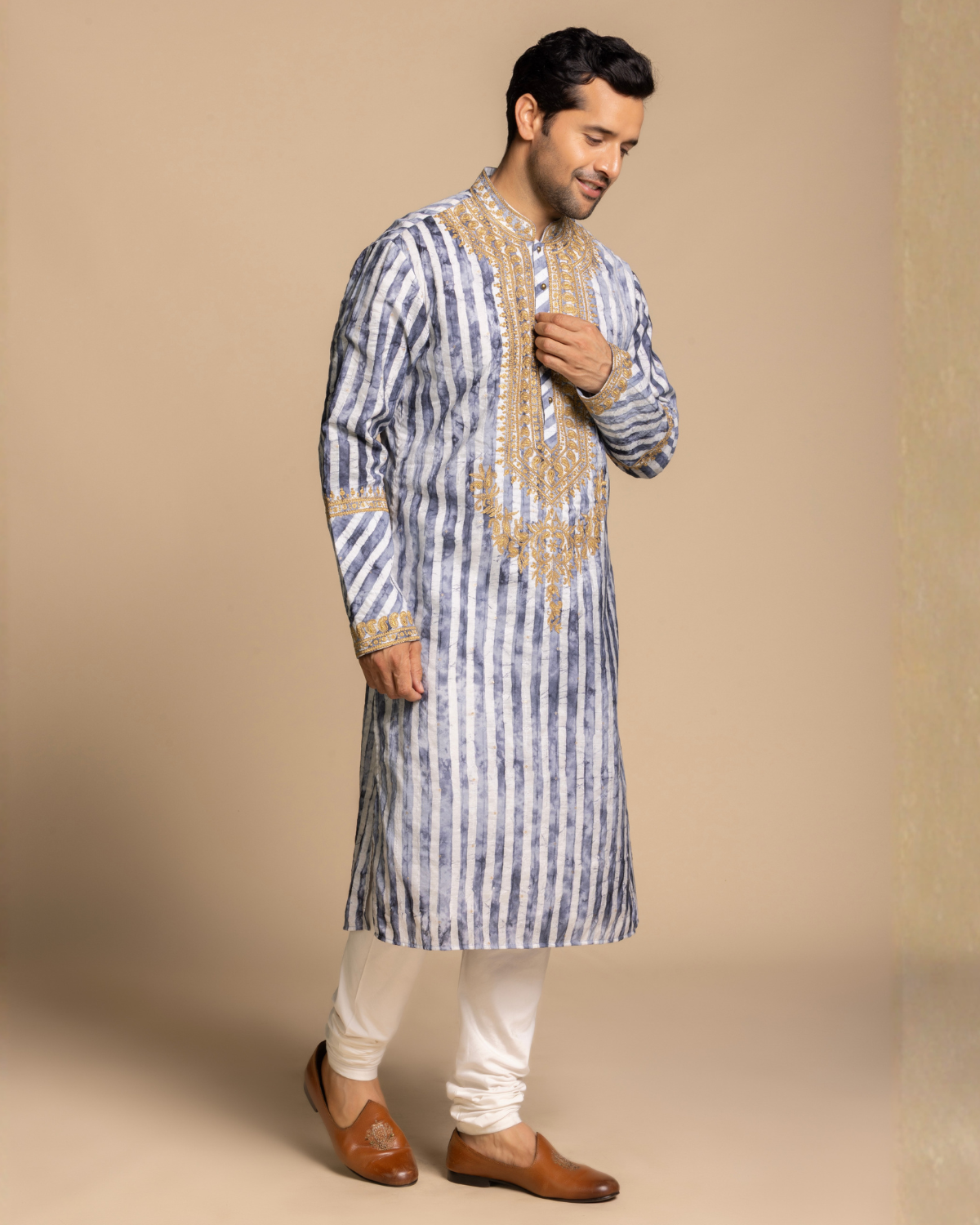 Azure Striped Embroidered Kurta set with Dupatta Gargee