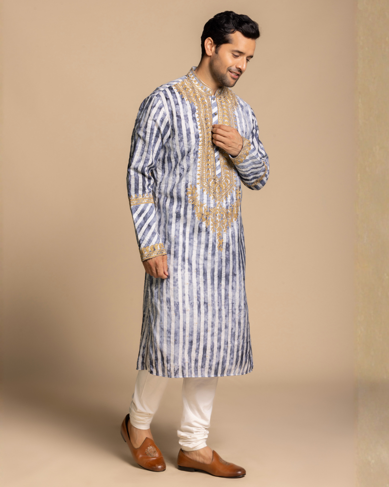 Azure Striped Embroidered Kurta set with Dupatta Gargee