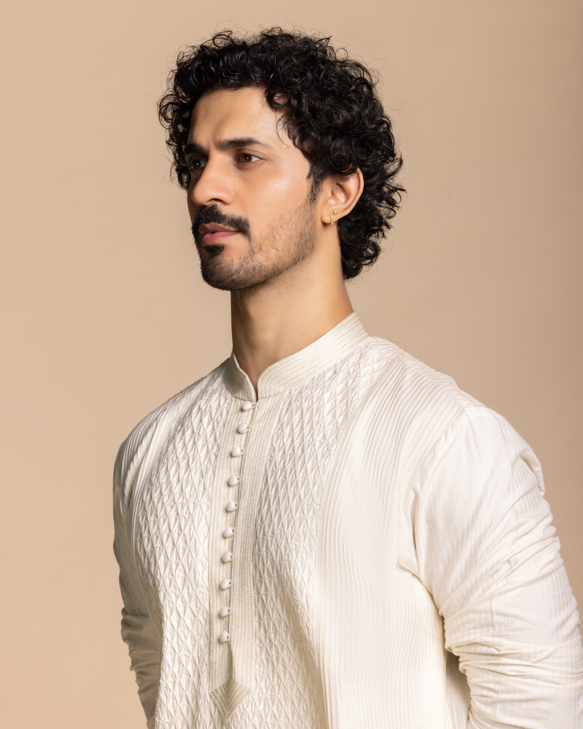 Ivory Pintucked Panelled Kurta Gargee