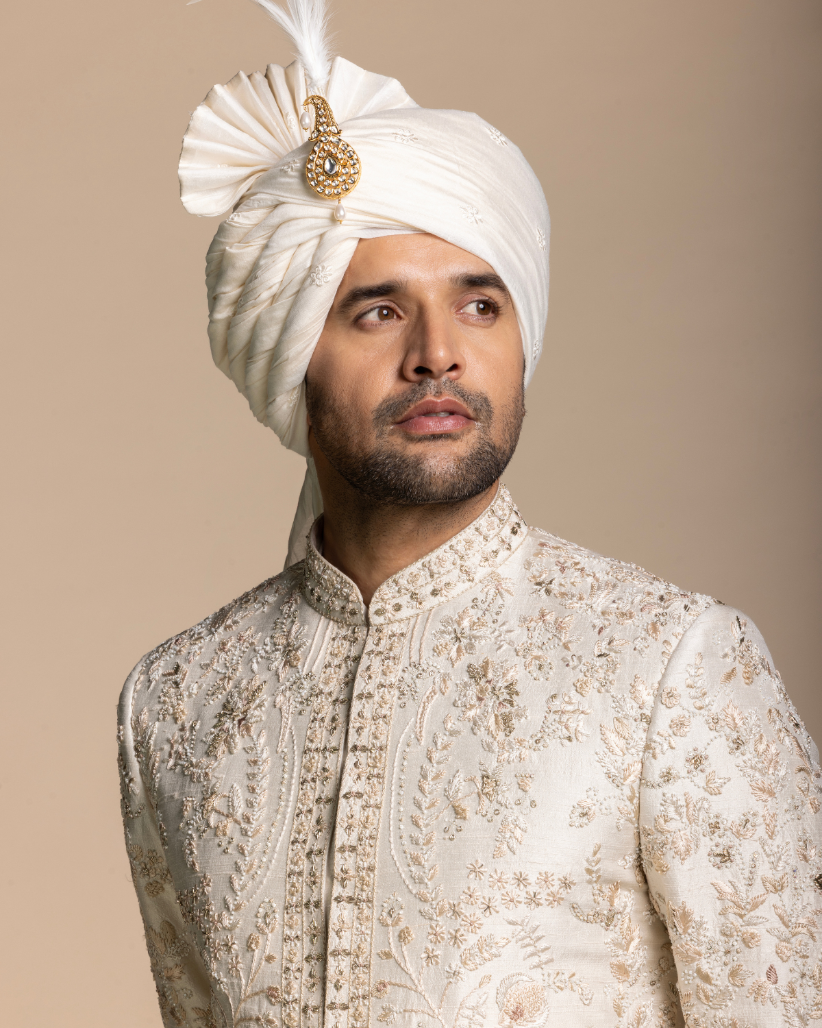 Ivory Embroidered Sherwani Set Gargee