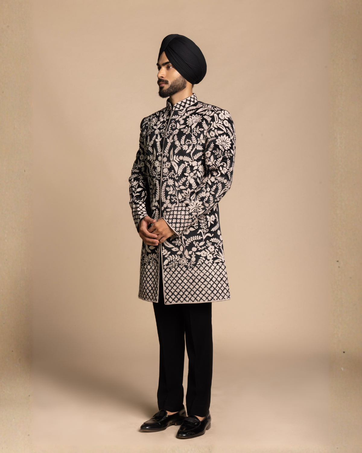 Black Heritage Floral Indowestern Gargee