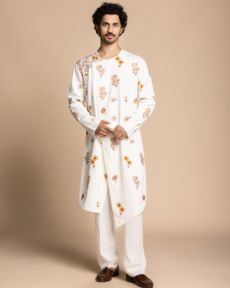 Ivory Embroidered Angarakha Kurta Set Gargee