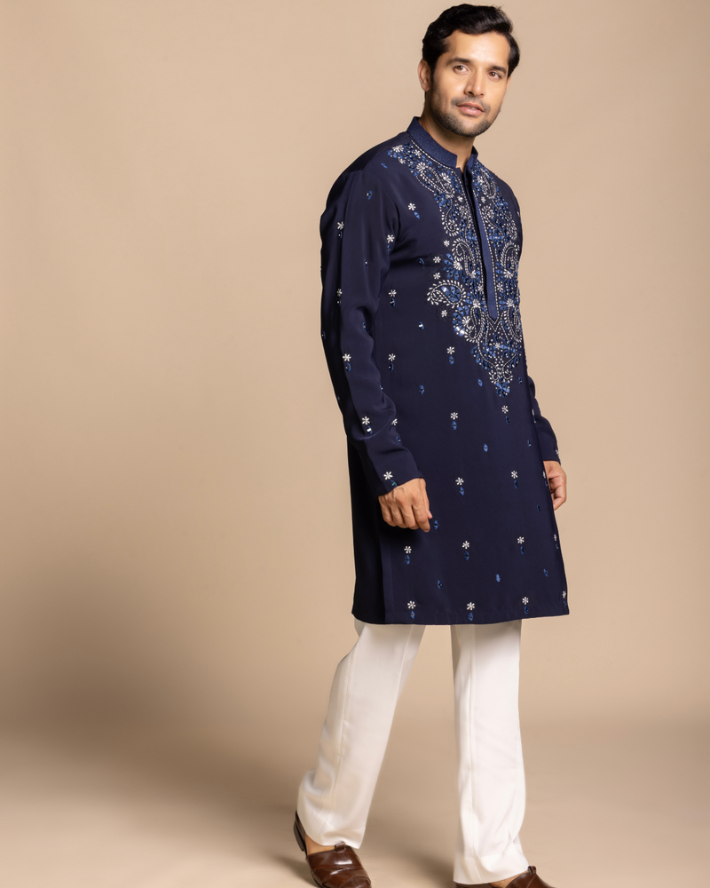 Navy Embroidered Kurta Set Gargee