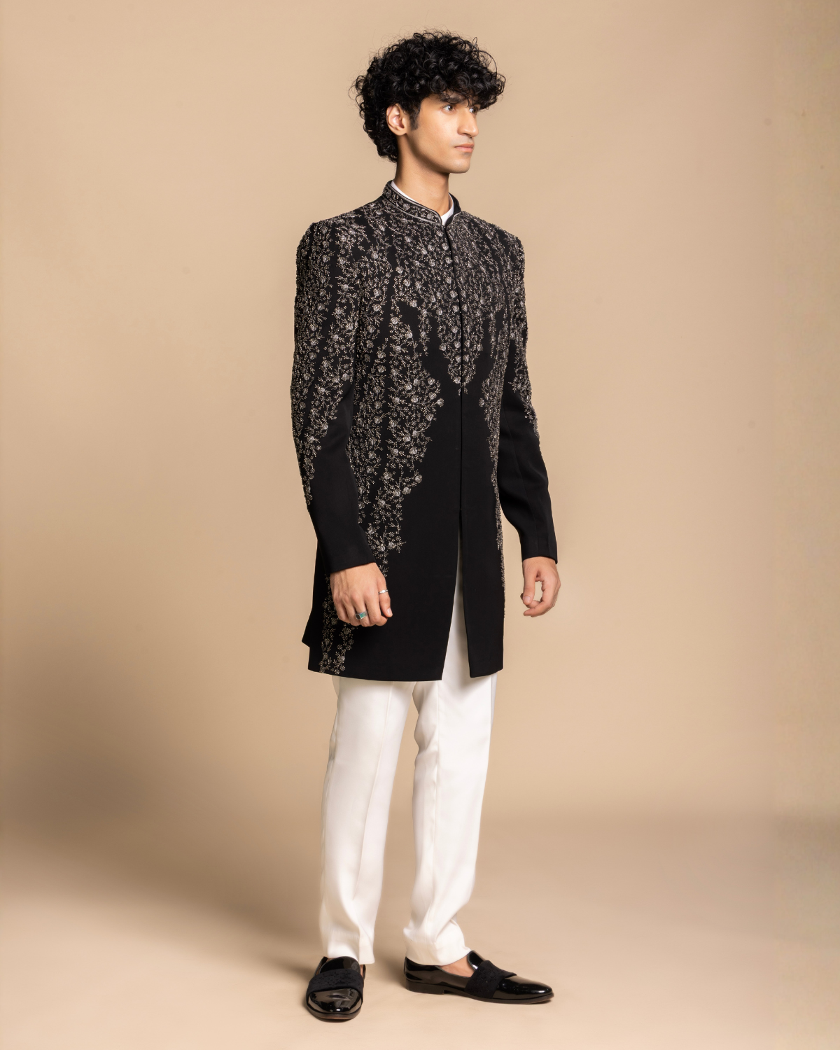 Noir Crystal Embellished Indowestern Gargee