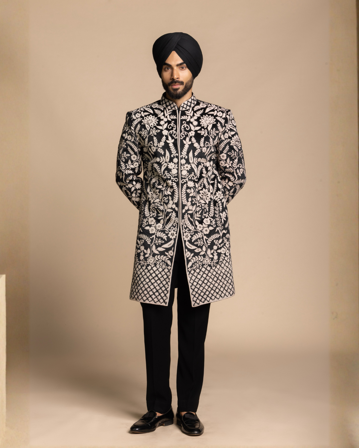 Black Heritage Floral Indowestern Gargee