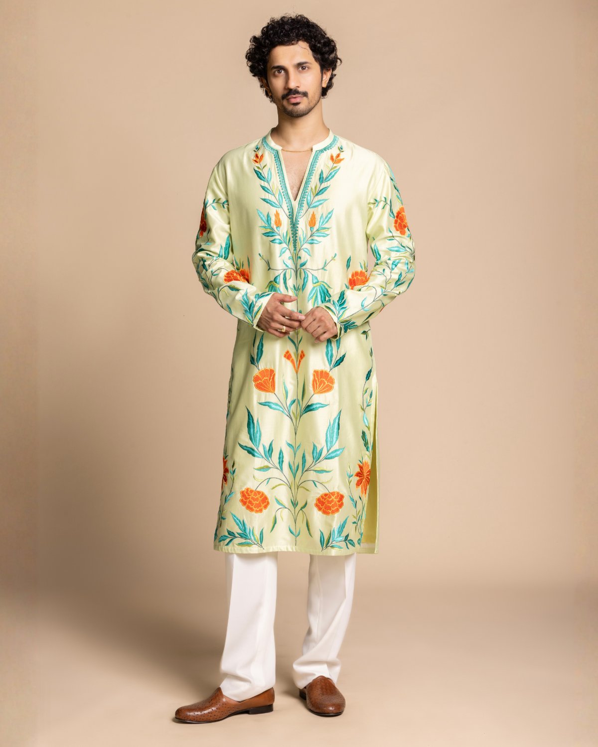 Mint Botanical Embroidered Kurta Set Gargee