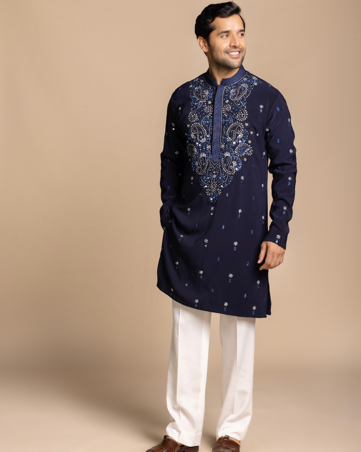 Navy Embroidered Kurta Set Gargee