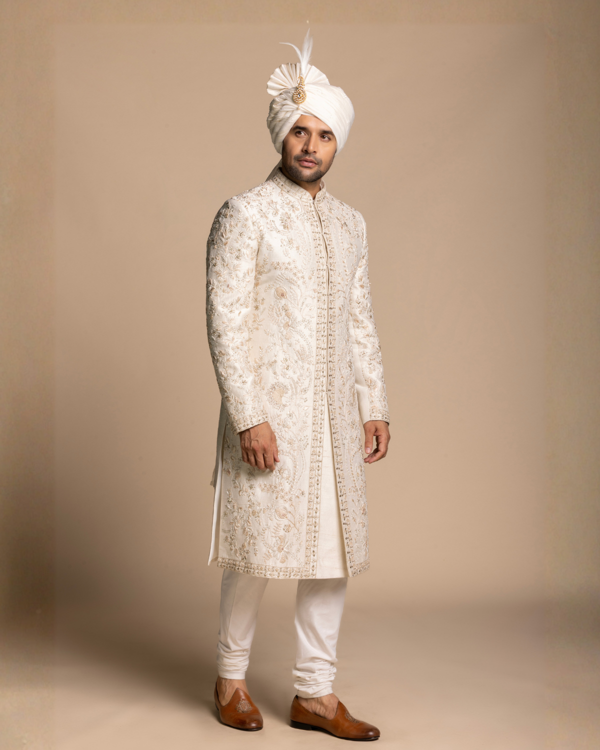 Ivory Embroidered Sherwani Set Gargee