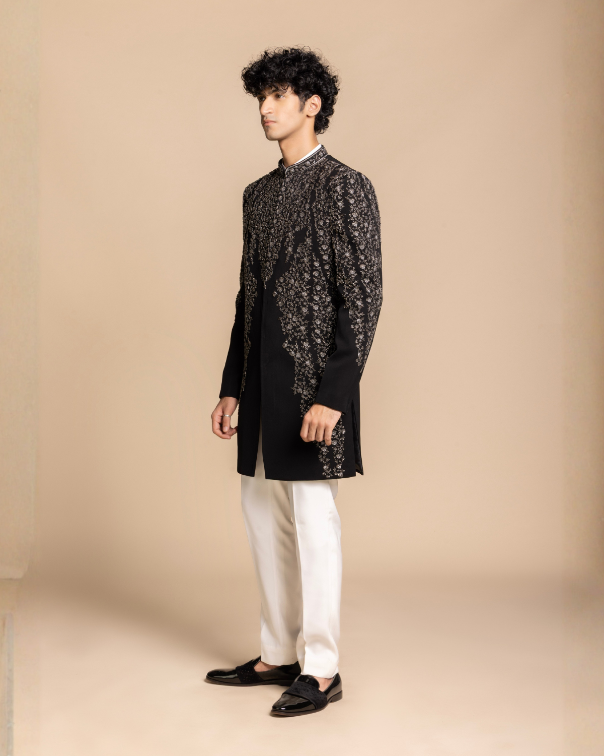 Noir Crystal Embellished Indowestern Gargee