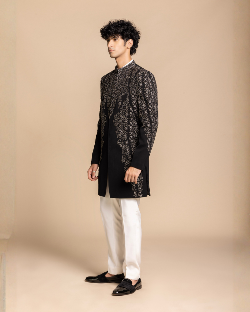 Noir Crystal Embellished Indowestern Gargee