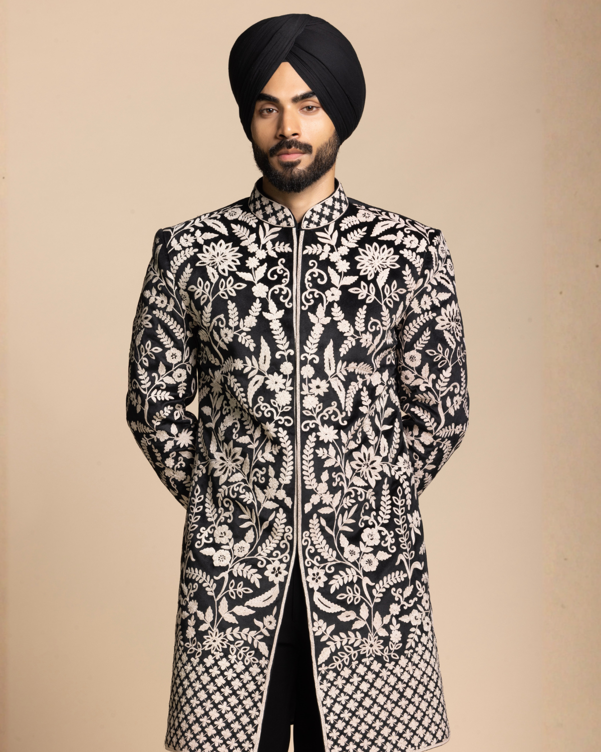 Black Heritage Floral Indowestern Gargee