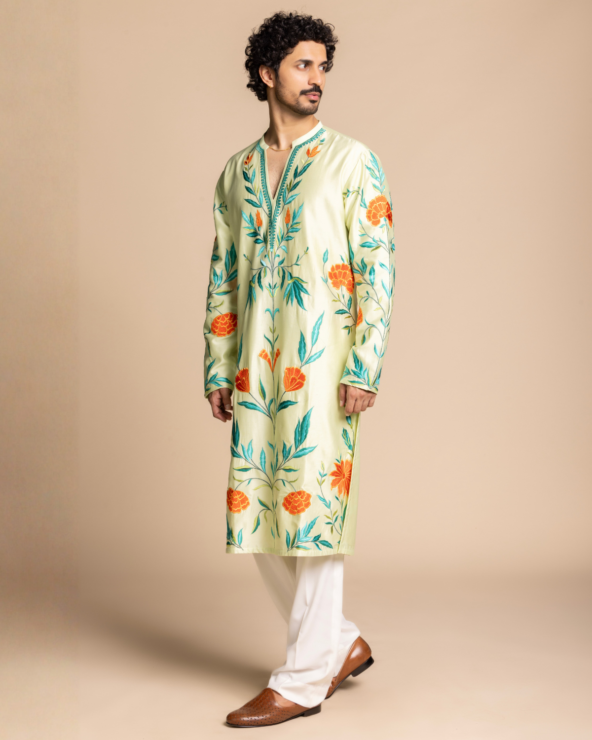 Mint Botanical Embroidered Kurta Set Gargee