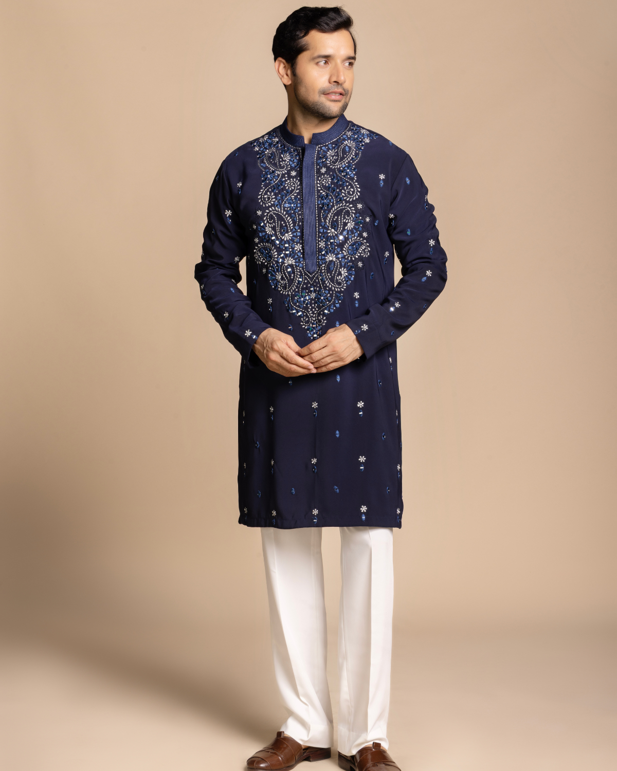 Navy Embroidered Kurta Set Gargee