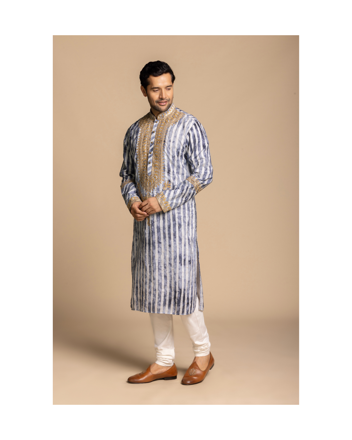 Azure Striped Embroidered Kurta set with Dupatta Gargee
