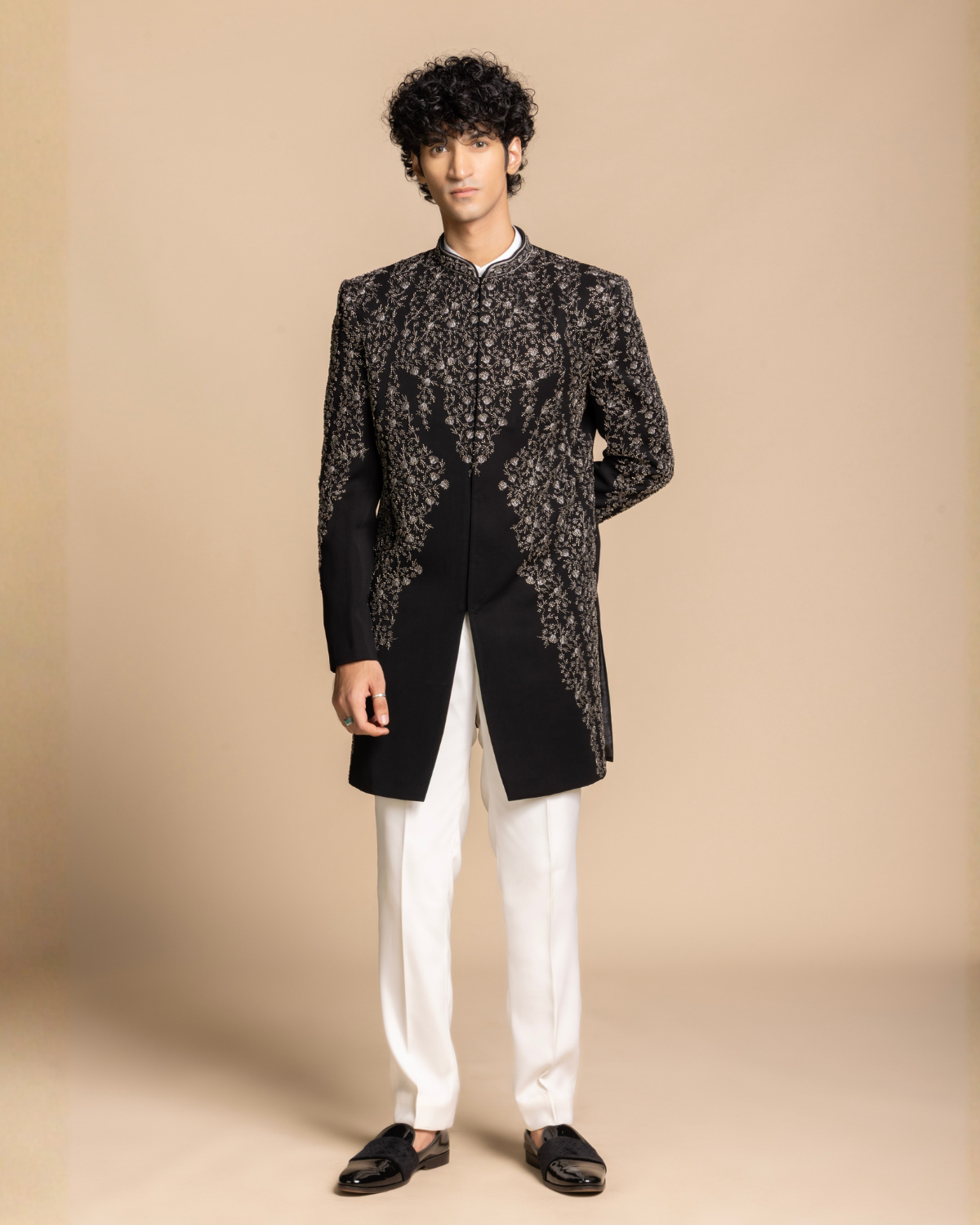 Noir Crystal Embellished Indowestern Gargee