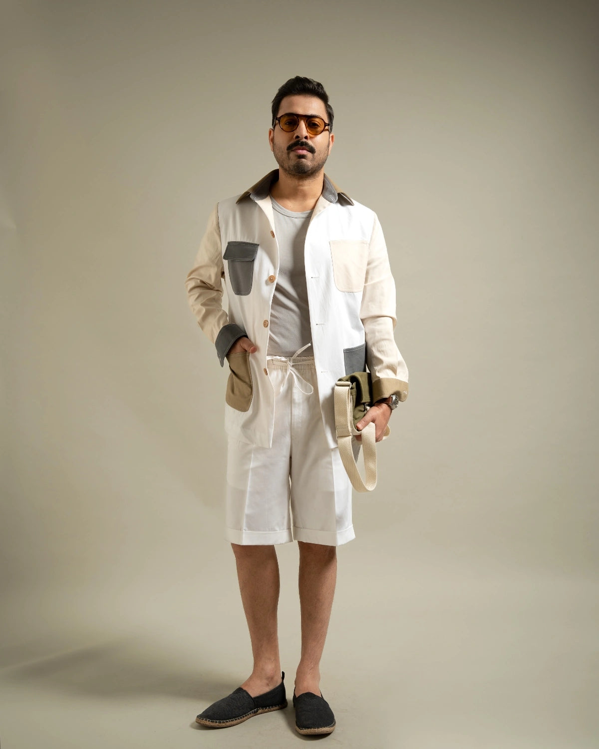 Khakhi Cotton Contemporary Utility Shacket Gargee