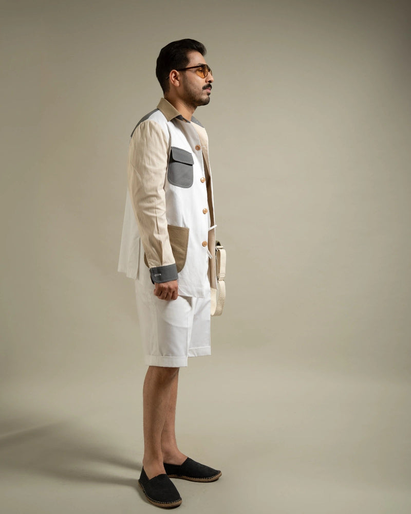 Khakhi Cotton Contemporary Utility Shacket Gargee