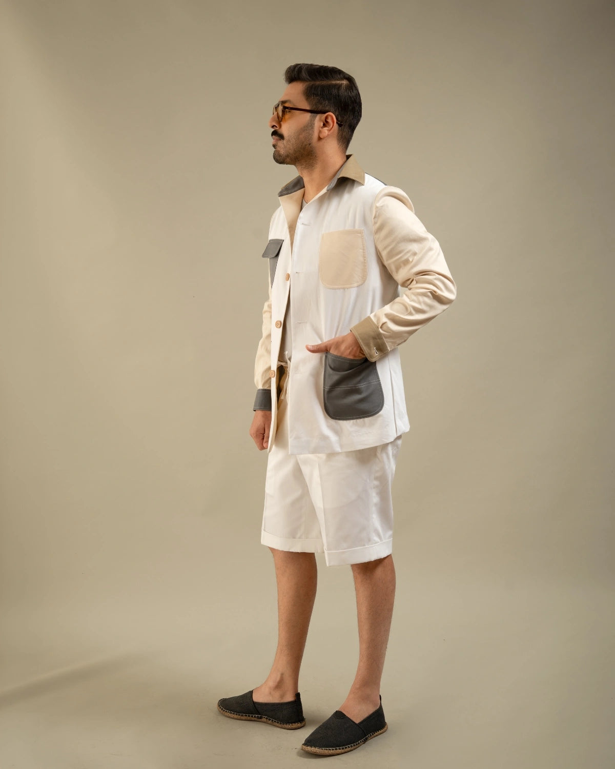 Khakhi Cotton Contemporary Utility Shacket Gargee