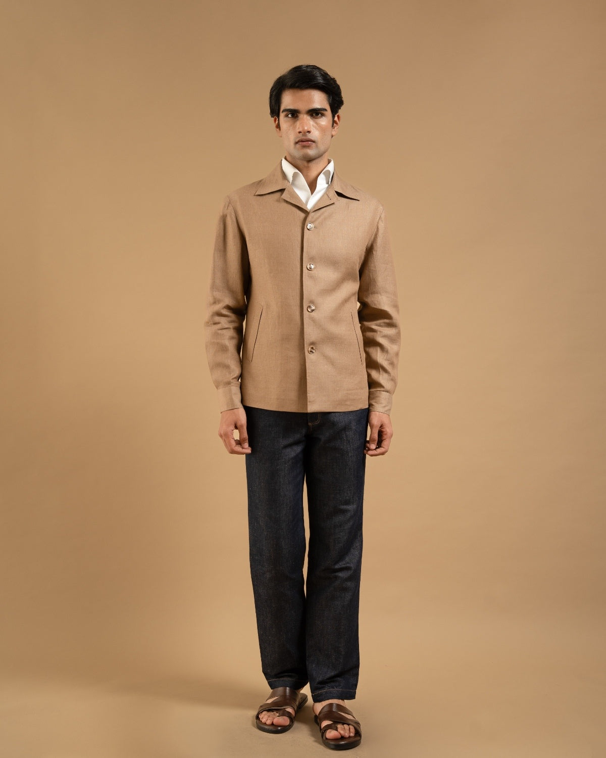 Beige Linen Relaxed Fit Shacket Gargee