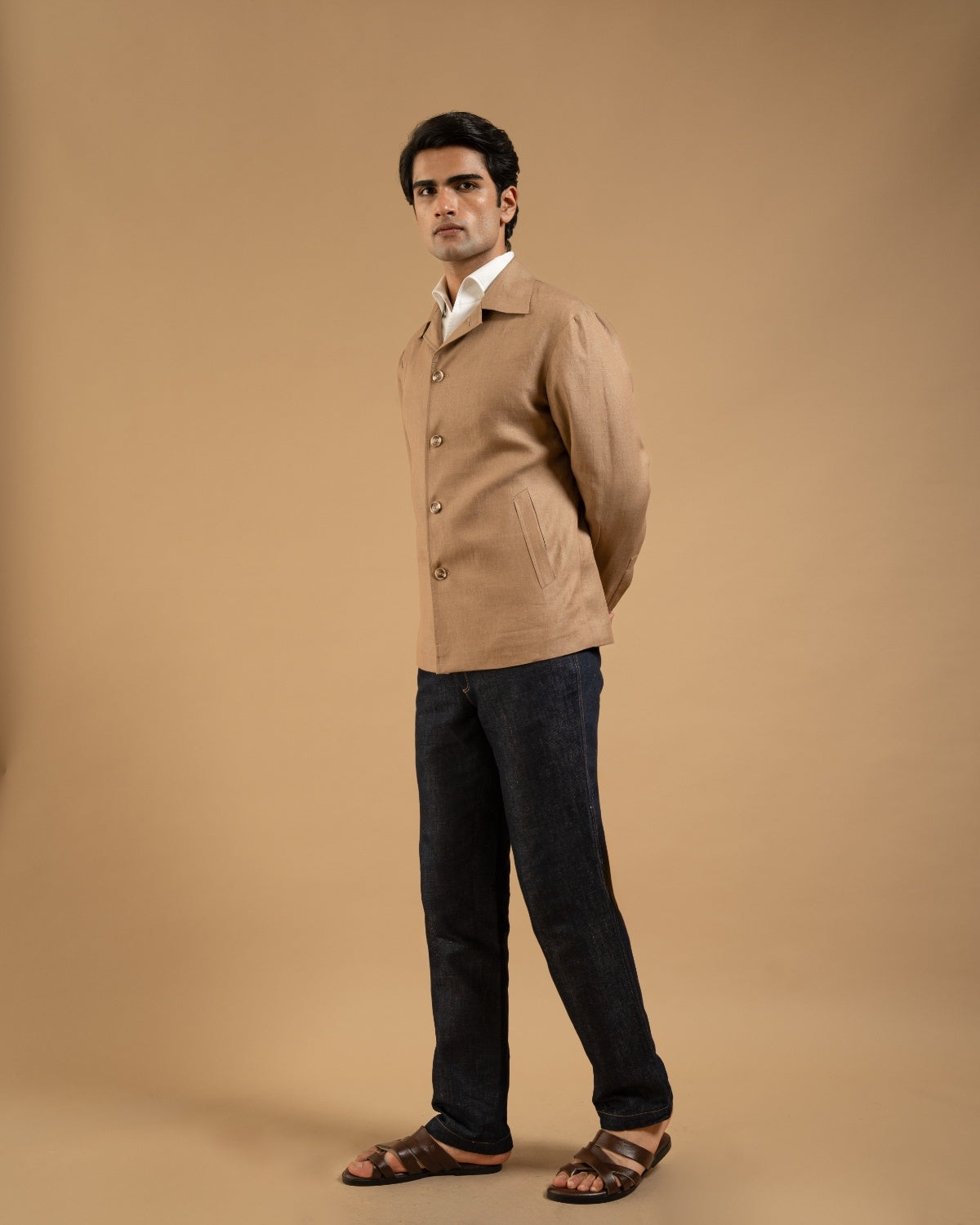 Beige Linen Relaxed Fit Shacket Gargee