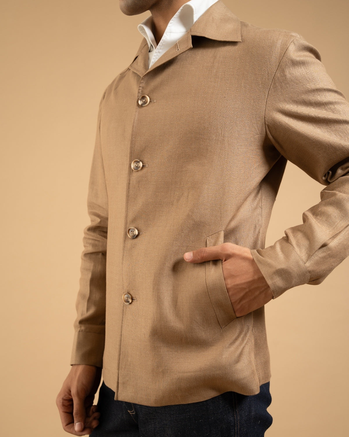 Beige Linen Relaxed Fit Shacket Gargee