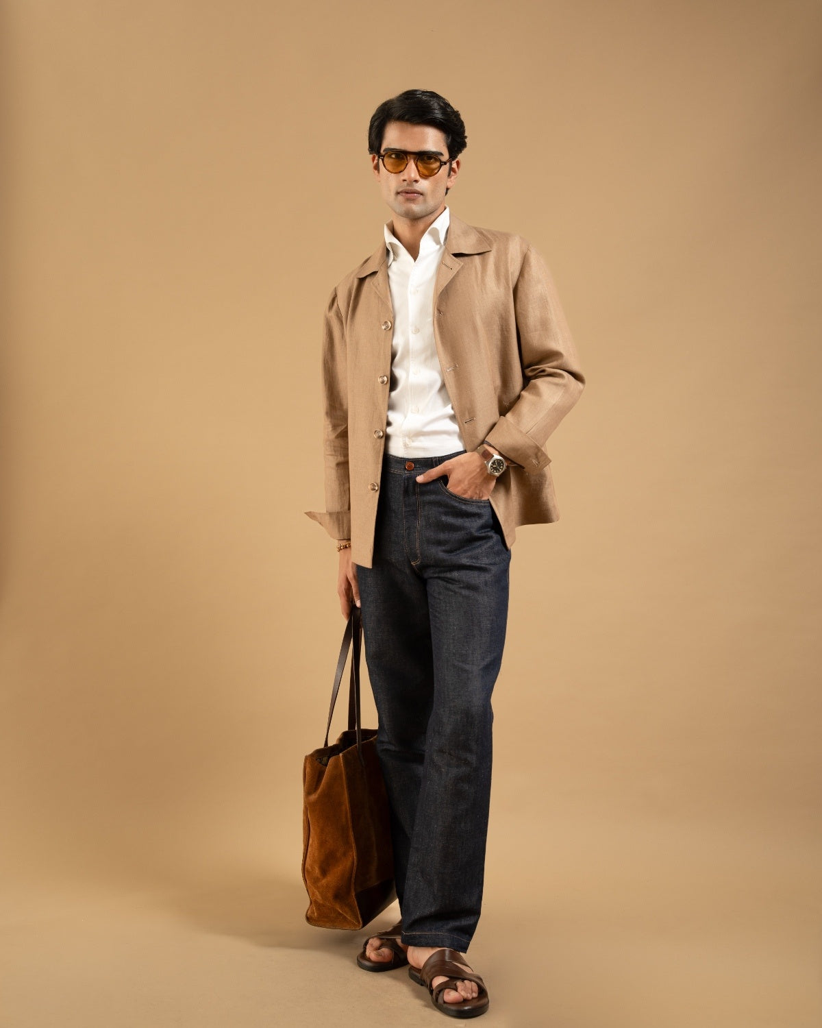Beige Linen Relaxed Fit Shacket Gargee