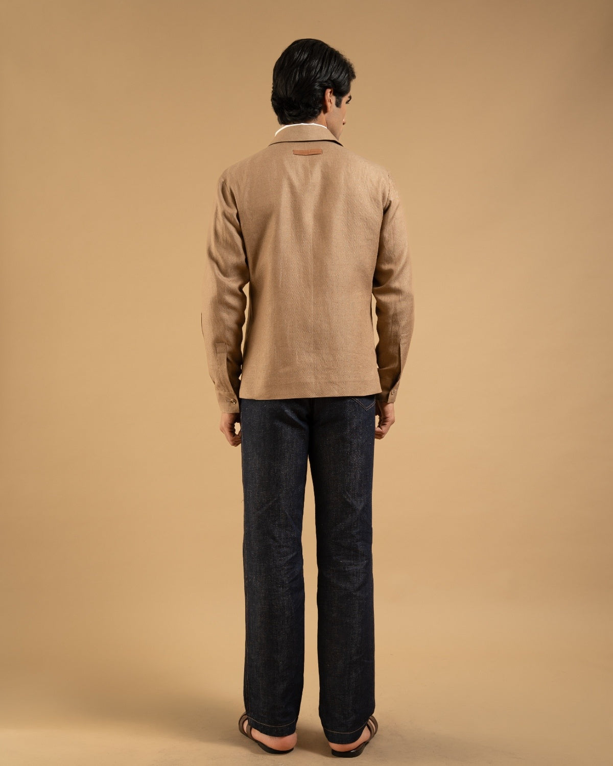 Beige Linen Relaxed Fit Shacket Gargee