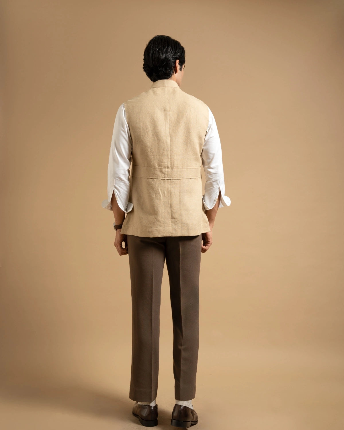 Beige Linen Utility Down-Vest Gargee