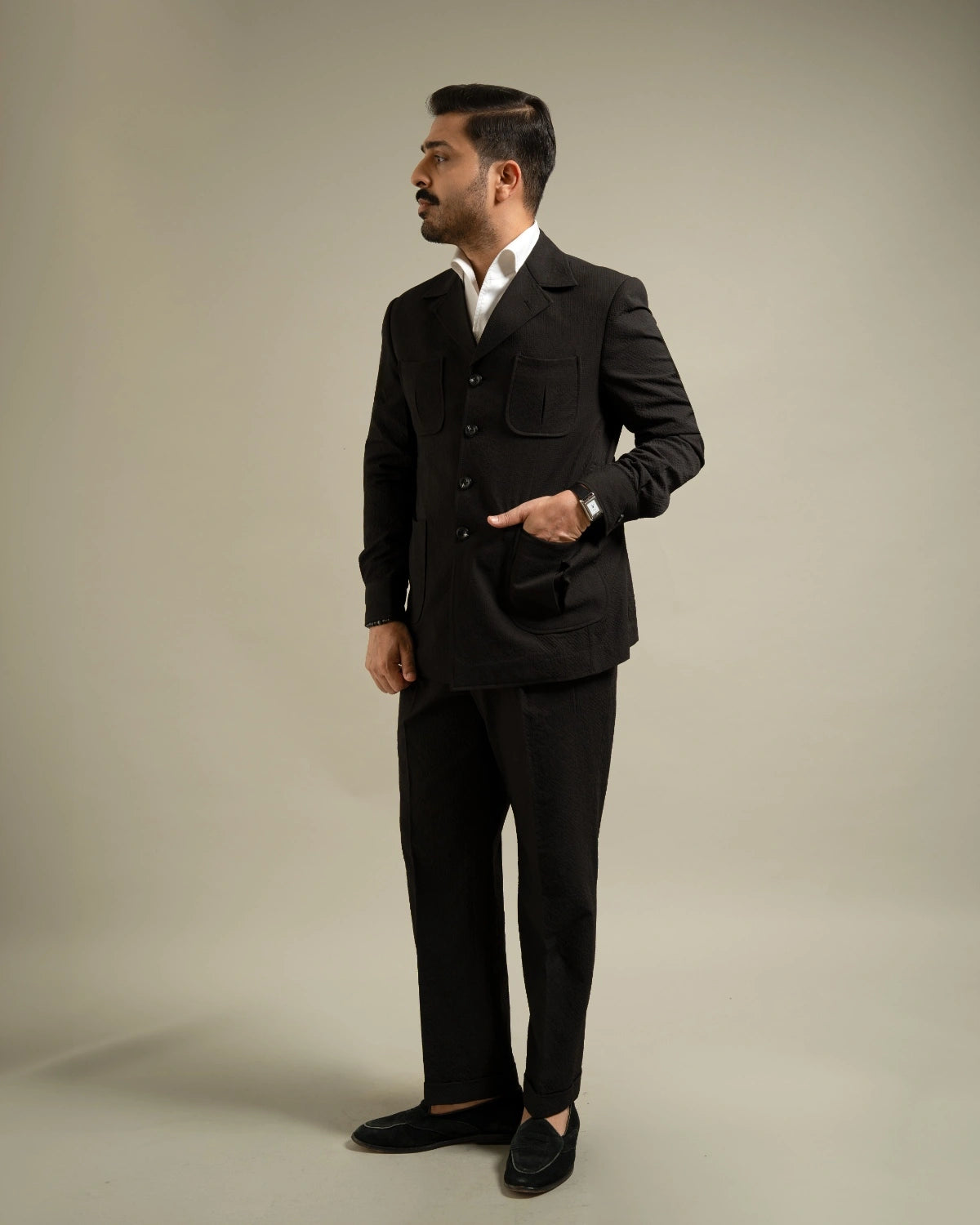 Black Textured Utility Co-ord Set Gargee