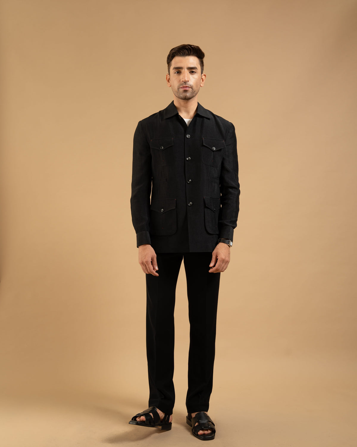 Black Wayfarer Utility Pocket Shacket Gargee