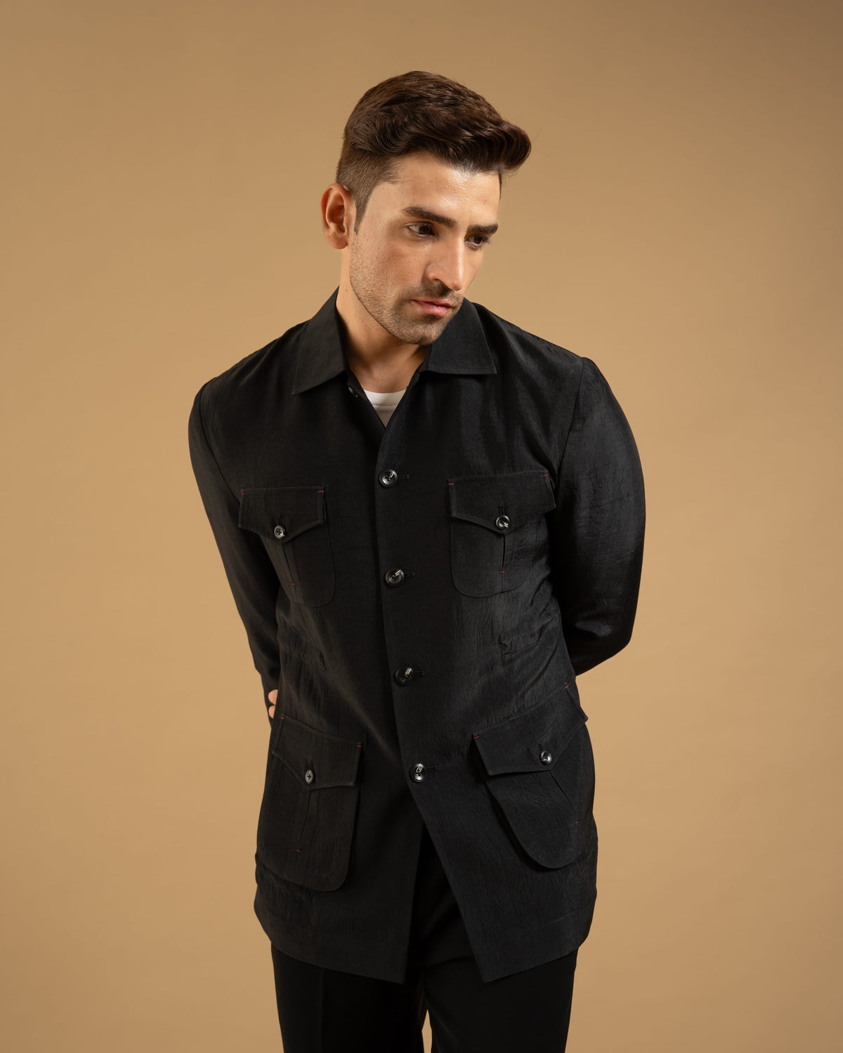 Black Wayfarer Utility Pocket Shacket Gargee